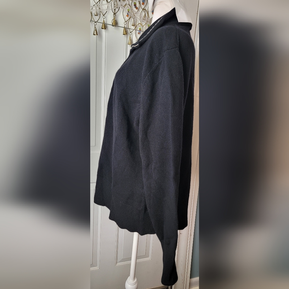 Lands' End 100% Cashmere 1/4 Zip Sweater Womens 18-20 Black /White Moc Neck NWOT - Picture 2 of 11